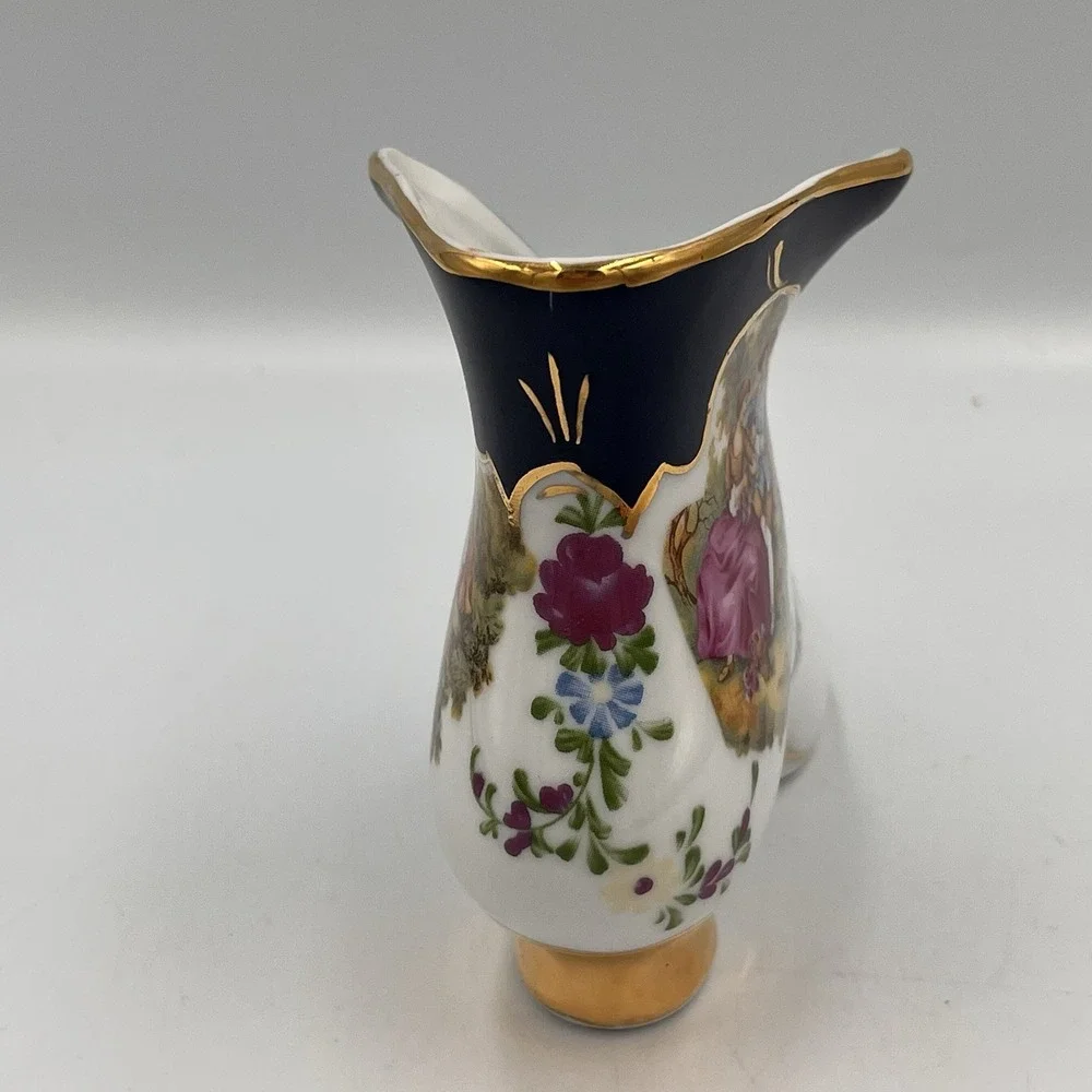 Vintage Porcelain Shoe Figurine Courting Couple Gold Trim Heel Ornate Grannycore